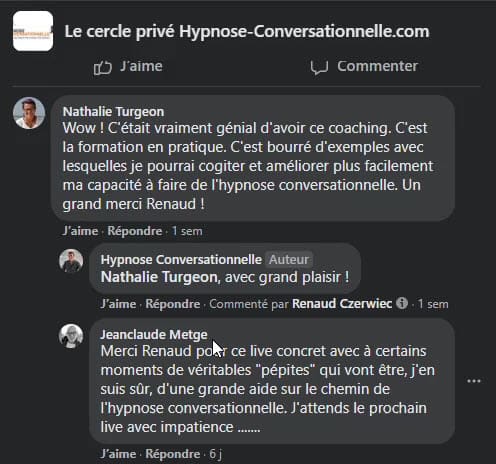 Groupe privé FB hypnose conversationnelle